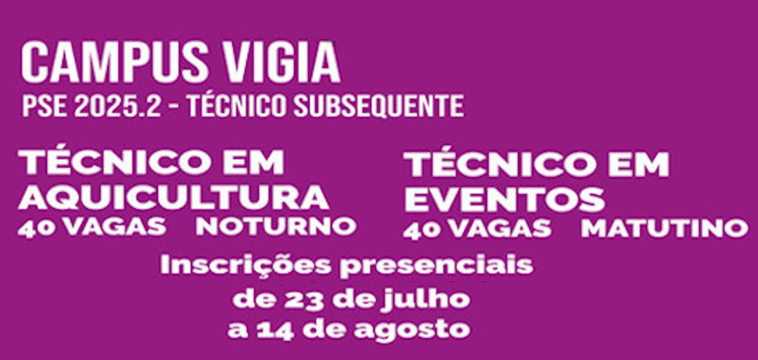 INSCRIÇÕES PRORROGADAS  PARA  O CURSO DE AQUICULTURA até 30 de outubro de 2025